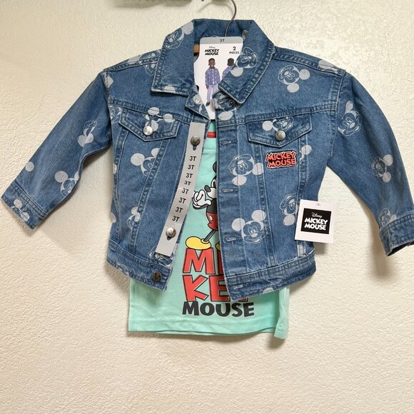NWT Disney Mickey Mouse 2 Piece Denim Jacket and T Shirt Kids Size 3T - Picture 1 of 6